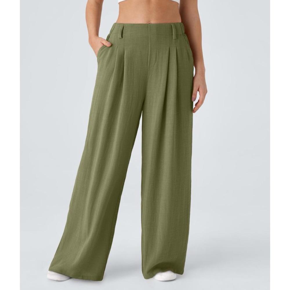 NWT Halara High Waisted Wide Leg Flowy Palazzo Casual Linen-Feel Pants - Picture 3 of 11